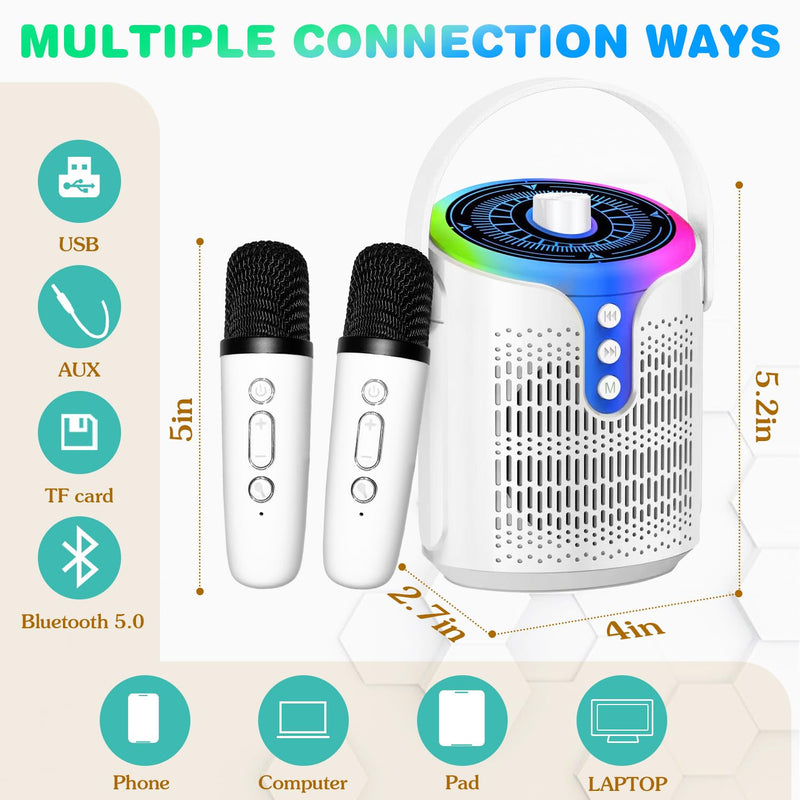 Karaoke Machine, Portable Karaoke Speaker for Adults Kids, Mini Bluetooth Speaker with 2 Wireless Mics and Dynamic Lights, Ideal Gifts Toys for Girls Boys Family Home Party
