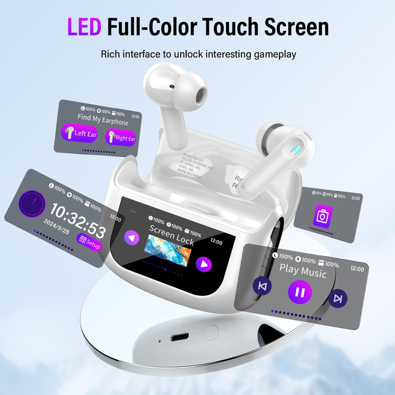 Wireless Earbuds, Bluetooth 5.4 Ear buds with Multifunctional Touch Screen, 48H Bass Stereo Headphones with ANC/ENC Noise Cancelling/Transparency mode, IPX7 Earphones with 5 EQ Modes, Ivory White