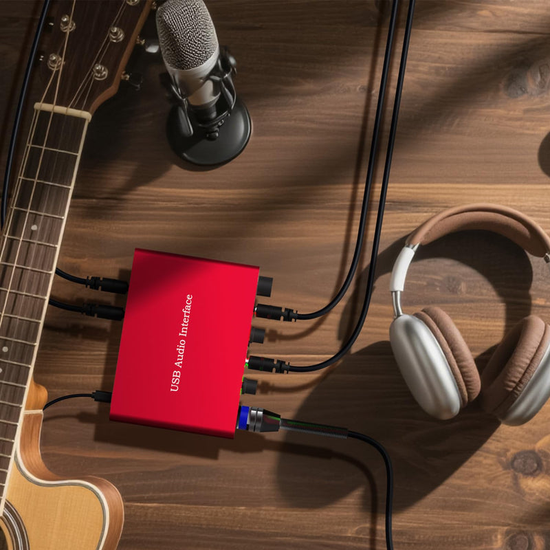 Solo USB Audio Interface for Recording Podcasts and Streaming,24-bit/192kHz,Plug and Play for Professional Recording,XLR Power Supply, Red Audio Interface,for PC and Mac,Noise-Free. Solo USB Audio Interface