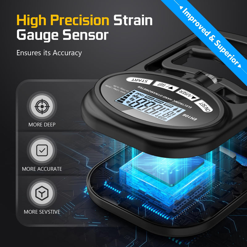 [AUSTRALIA] - Hand Grip Strength Tester Trainer - Electronic Hand Dynamometer Forearm Grip Strengthener Exerciser Digital Training Gauge 265 Lbs 120 Kgs for Sport Home School Use black 