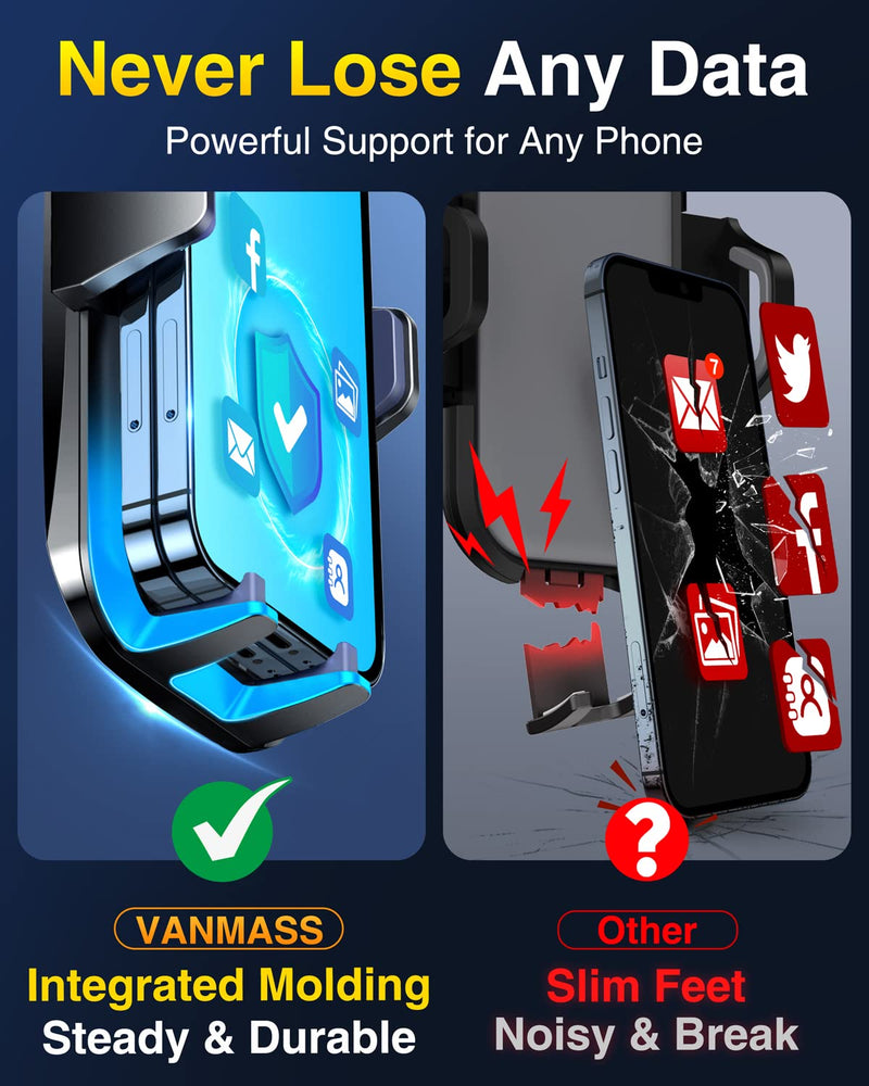 VANMASS 【65+LBS Strongest Suction & Military-Grade 2024 Ultimate Car Phone Mount【Patent & Safety Certs】 Cell Phone Holder Truck Stand for Dashboard Windshield Vent for iPhone 15 Pro Max 14 Samsung Black