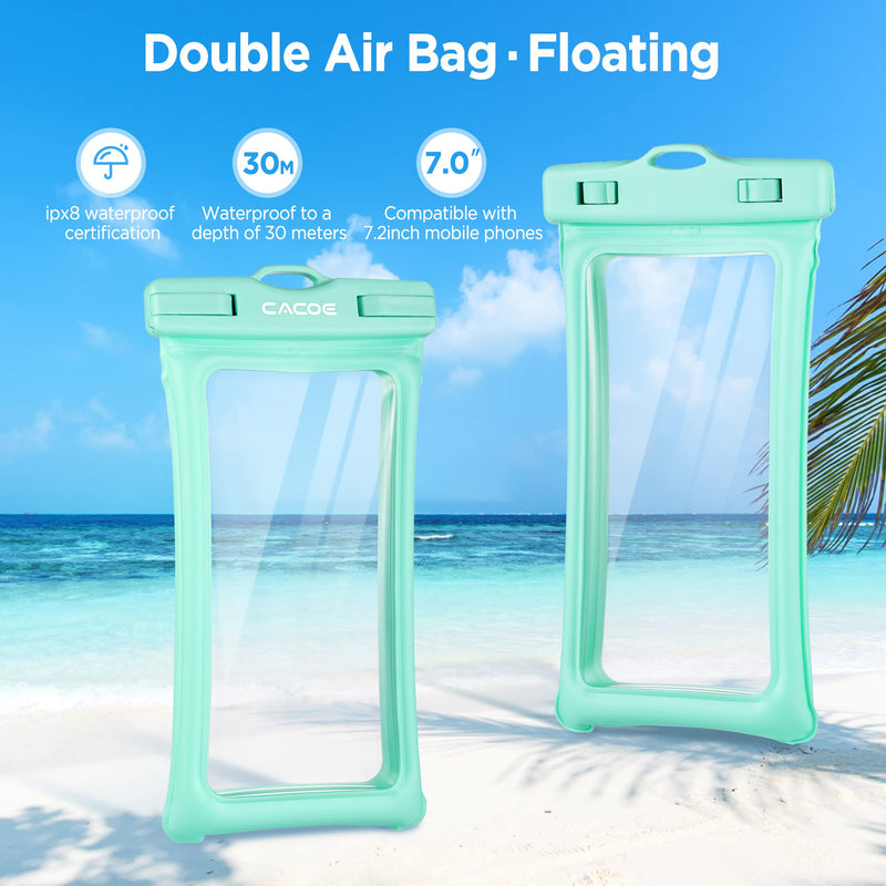 [Floatable]CACOE Floating Universal IPX8 Waterproof Phone case 2 Pack-Up to 7.0",Adjustable Neck Lanyard Phone Pouch,Phone Dry Bags for Vacation Beach Pool Kayak Cruise Travel Essentials（Black+Green） Black+Green Up to 7.0"-Floatable