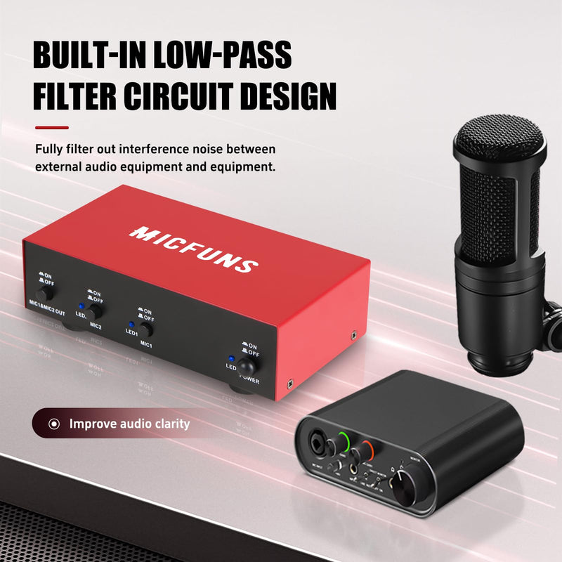 MC New 2 Channel 48V Phantom Power Supply with 3.5mm Audio Cable to Connect Audio Interface for Condenser Microphone Music Recording Equipment (MC2-new red) MC2-new red