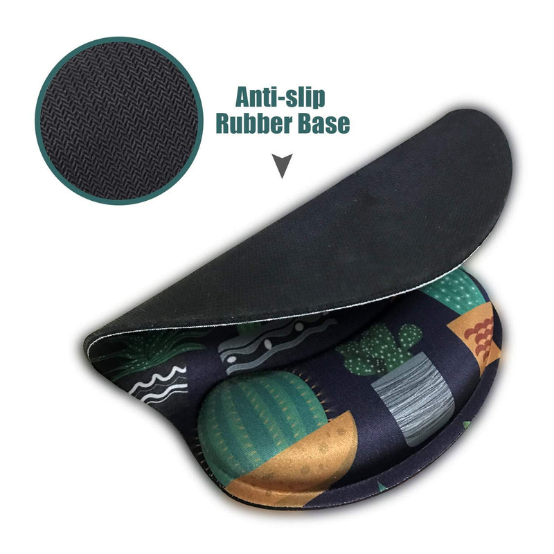 Ergonomic Mouse Pad with Wrist Support,Dooke Cute Wrist Pad with Non-Slip Rubber Base for Computer, Laptop, Home Office Gaming, Working, Easy Typing & Pain Relief Cactus Green/Black Cactus