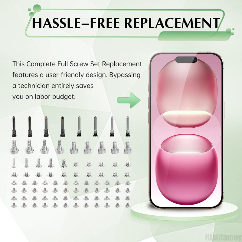 for iPhone 16 Pro Max Complete Full Screw Set Replacement | Pentalobe Bottom Screws Inner Repair Part with 4 Screwdrivers for 16promax A3295 A3296 A3084 A3297