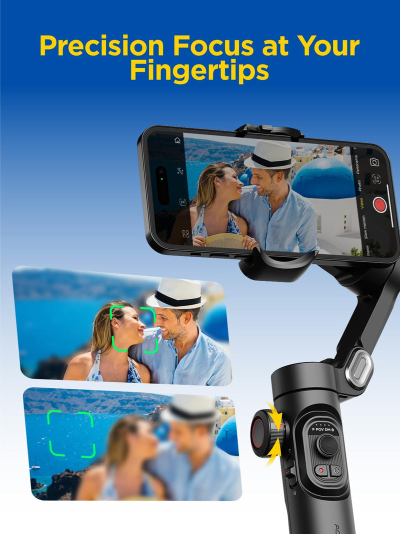 Gimbal Stabilizer for Smartphone, iPhone Gimbal w/Focus Wheel Face/Object Tracking Gimbal for iPhone 15 14 Pro Max/Android Foldable 3-Axis Handheld Phone Gimbal for Video Recording -Smart XE Smart XE