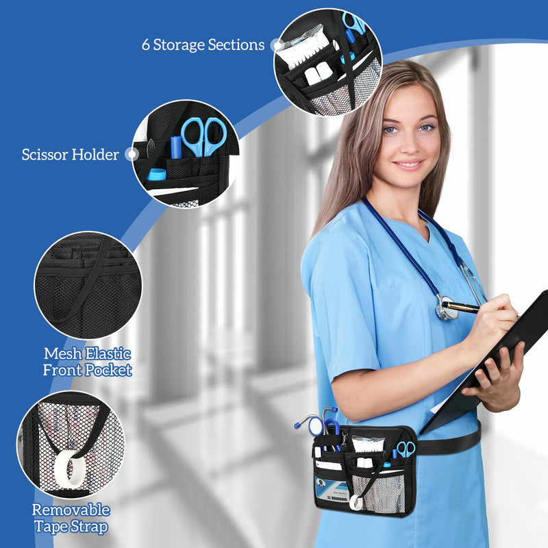 ProCase Nurse Fanny Pack, Lightweight Utility Organizer Pouch for Medical Supplies, Stethoscope, Scissors for RN EMT -Black, Large Black