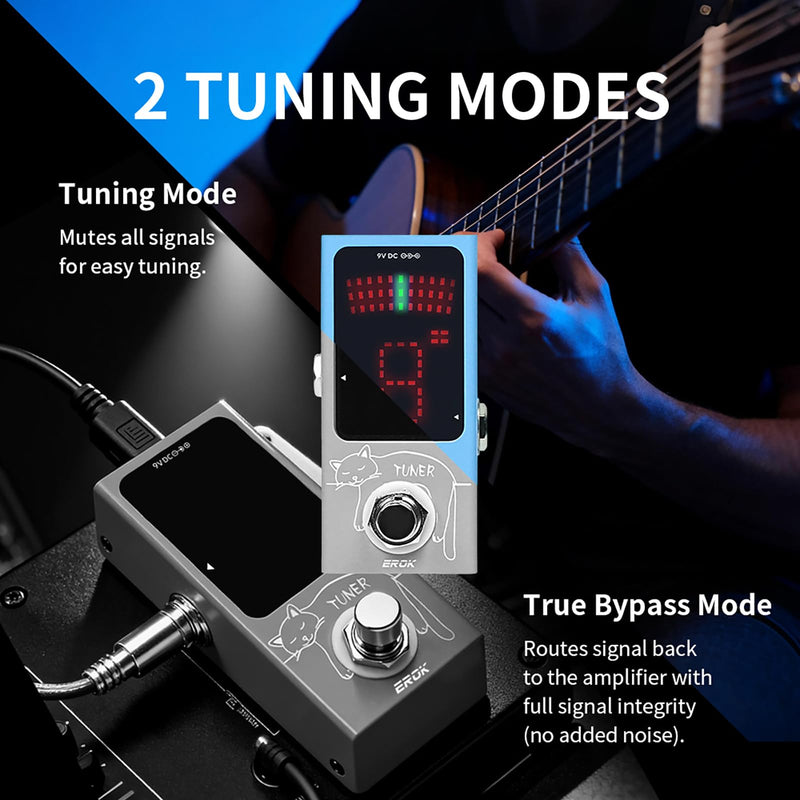 [AUSTRALIA] - EROK Mini Tuner Pedal - Compact Size with Pitch LED Indicator for Electric Guitar & Bass, True Bypass 