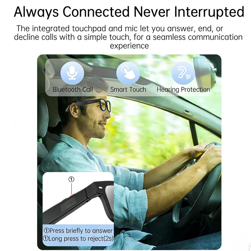 AI Smart Glasses with Camera, 8MP HD Video Recording Camera Smart Sunglasses, Bluetooth Translation Sunglasses, Touch Control Open Ear Audio glasses, Photochromic Lenses for Outdoor Sports Driving