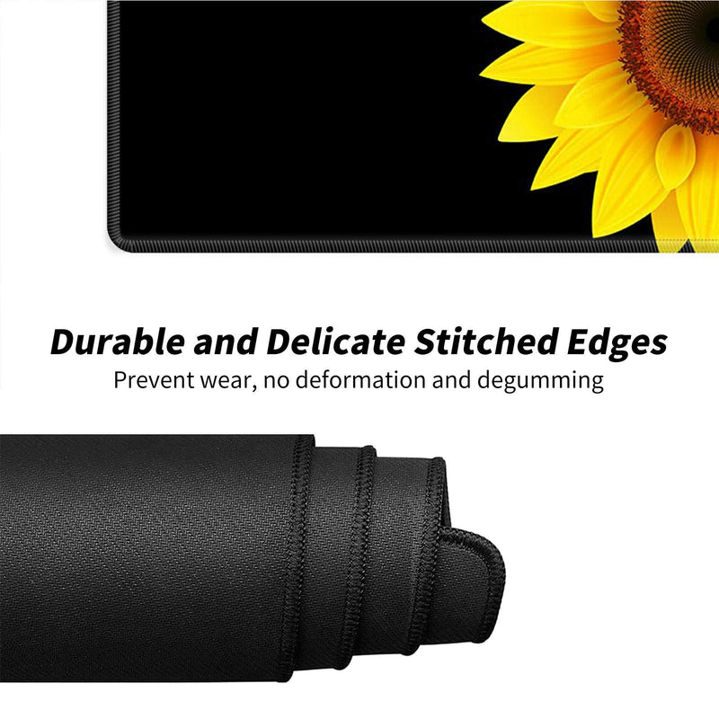 Desk Pad Mat Large Mouse Pad XL Extended Mousepad Gaming with Sunflower Black 31.5" 11.8" Huge Mouse Pads for Computer Laptop Home Office + Cup Coaster and Cute Stickers