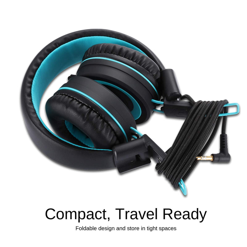 [AUSTRALIA] - noot products Kids Headphones K11 Foldable Stereo Tangle-Free 5ft Long Cord 3.5mm Jack Plug in Wired On-Ear Headset for iPad/Amazon Kindle,Fire/Boys/Girls/School/Laptop/Travel/Plane/Tablet (Black) Black 