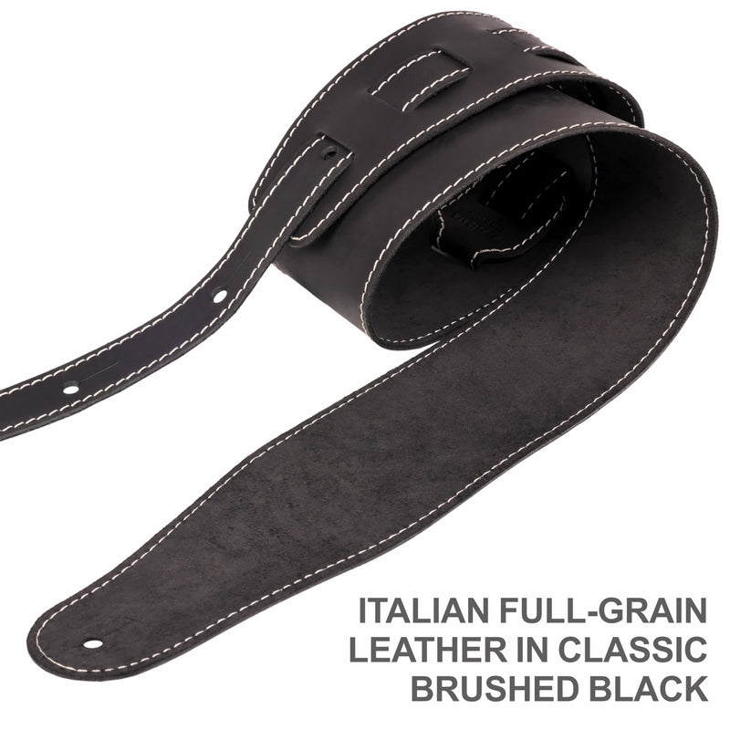 Nefelibata Guitar Strap, 3-inch Wide Full Grain Leather, Extra Wide Lightweight and Soft for Men and Women for Acoustic, Bass and Electric Guitar Frosted Black