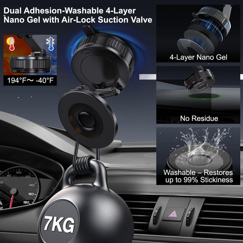 Jikasho Vacuum Magnetic Car Phone Holder for Magsafe, Hands-Free 360° Adjustable Suction Cup Phone Mount for Car/Gym/Mirror/Smooth Surface, Compatible with iPhone & Android (Black-360° Rotating Base)