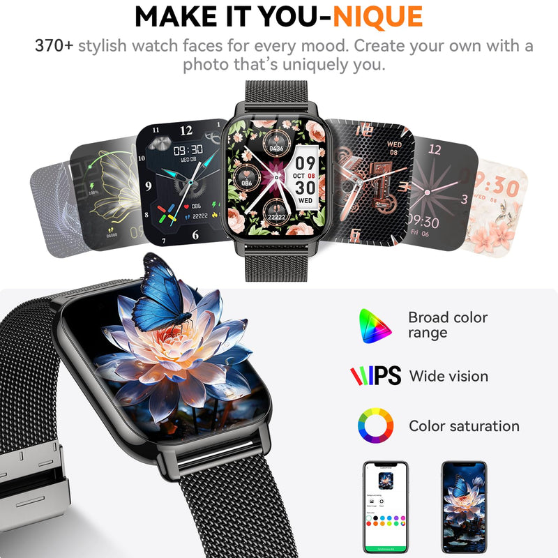 Smart Watch for Women(3 Bands), Smartwatch Fitness Tracker with Bluetooth Calls & AI Voice Control, 1.85’’ HD Screen, Heart Rate/SpO2 Monitor, Sleep Tracker, Compatible with Android iOS (Black) Black