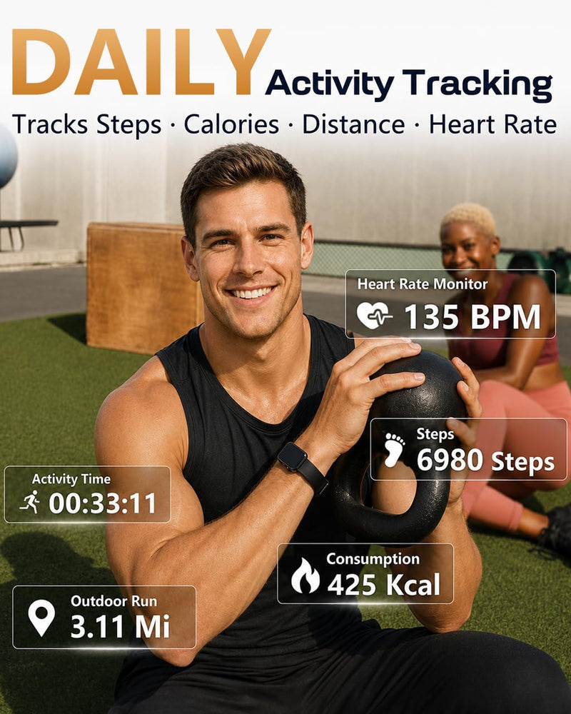 MorePro Health Fitness Tracker, 24/7 Heart Rate Monitor with Blood Pressure, Blood Oxygen, Sleep Tracking, IP68 Waterproof Activity Trackers with Step Counter, Compatible with iOS Android Black