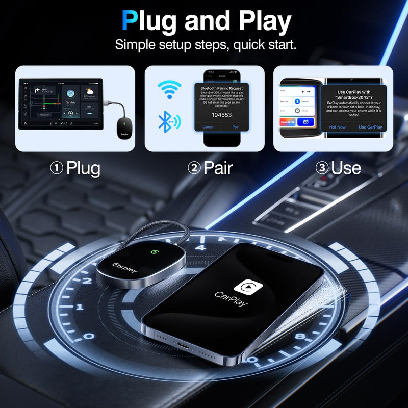 Wireless CarPlay Adapter 2025 Upgraded, Converts Factory Wired CarPlay to Wireless, Plug and Play Car Play Wireless Adapter, Compatible with iPhone Multi-User Seamless Connection Black