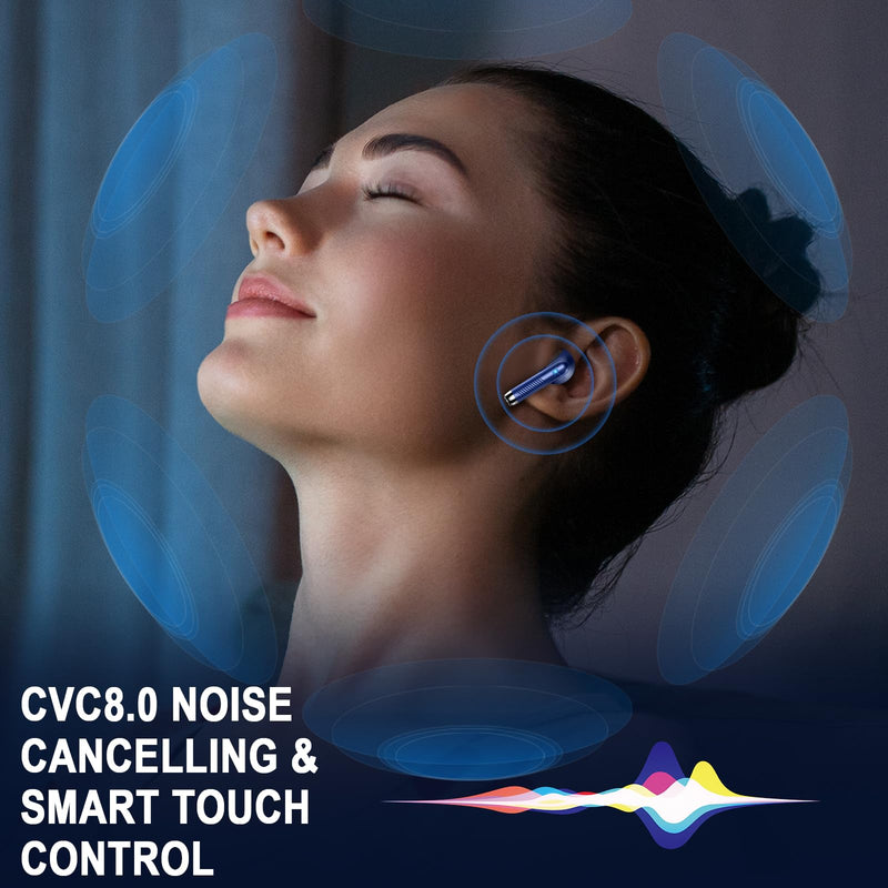 Jxrev J53 2 Pack Dark Blue and Purple Wireless Earbuds, Bluetooth Ear Buds LED Power Display Headphones Bass Stereo, Earbuds in-Ear Noise Cancelling Mic, 40H Playback Mini Case