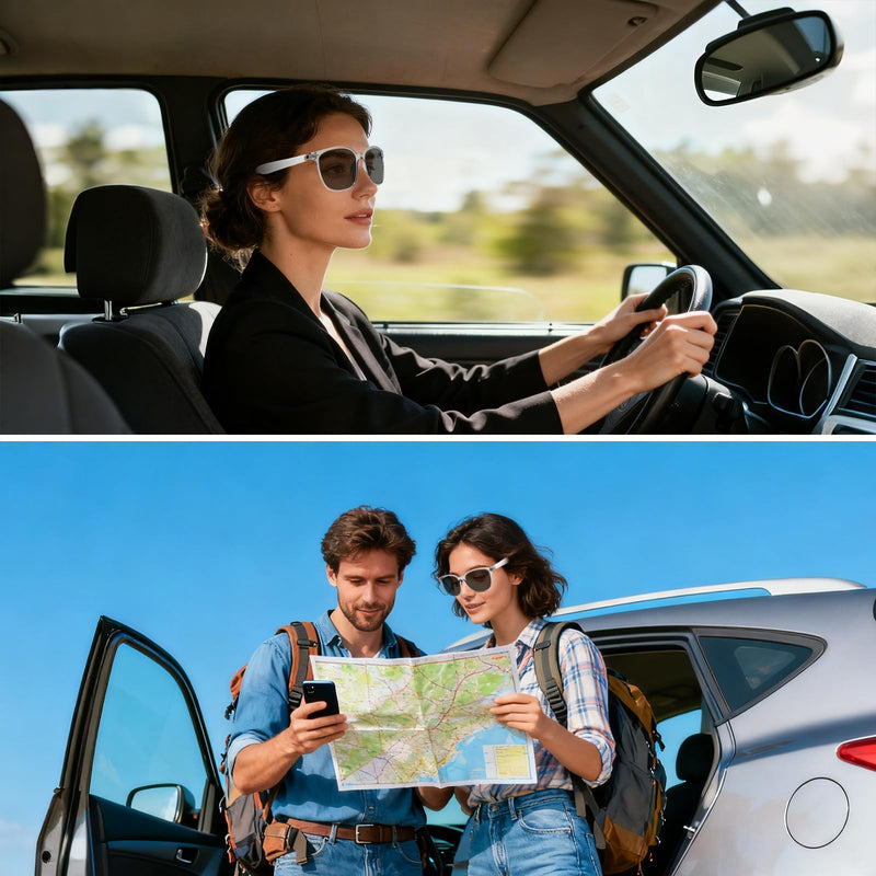 Ai Smart Glasses for Men&Women|Real-Time Translation|Hall-Effect Sensing|UV Protection Bluetooth Sunglasses (Transpraent Frame Black Lens) Transpraent Frame Black Lens