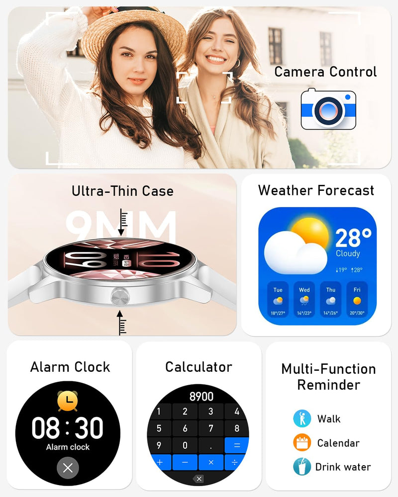 Smart Watches for Women, 1.27'' TFT Fitness Watch With Bluetooth Answer/Make Call,24H Heart Rate/SpO2/Sleep Monitor/Menstrual Cycle/120+ Sports Fitness Tracker for iPhone Android iOS(4 Straps,Silver) Silver