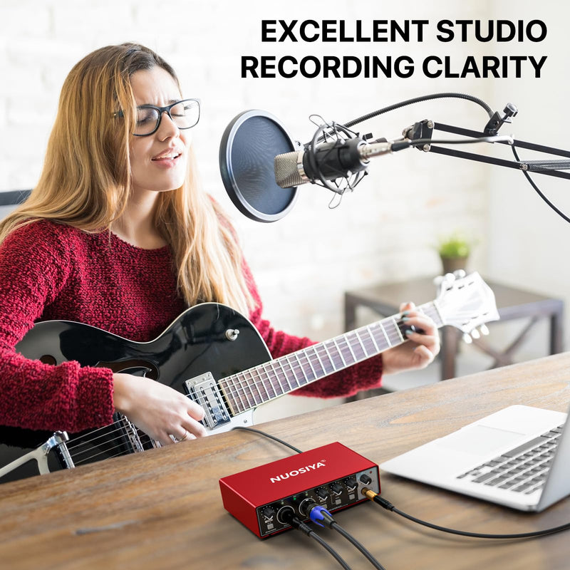 [AUSTRALIA] - USB Audio Interface for PC Computer Recording Music, Red 2x2 Guitar Audio Interface for Mac 24Bit/192kHz Podcasting Streaming for Vocalist Producer with 48V Phantom Power 