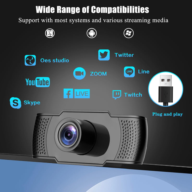 [AUSTRALIA] - 4K Webcam for PC, Ultra 4K HD Web Cam, Dual Noise-Canceling Mics, Auto Light Correction, Wide Angle Streaming Camera,Plug and Play for Video Calling/Conferencing/Zoom/Skype/Teams 4k Black Updated 