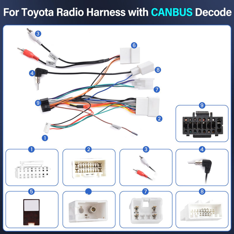 NHOPEEW Car Radio Harness Adapter for Toyota Car Models - 16 Pin Radio Harness Adapter Compatible with Toyota Camry Corolla RAV4 Pruis Venza Tacoma Highlander Tundra Sienna and for Lexus + Canbus