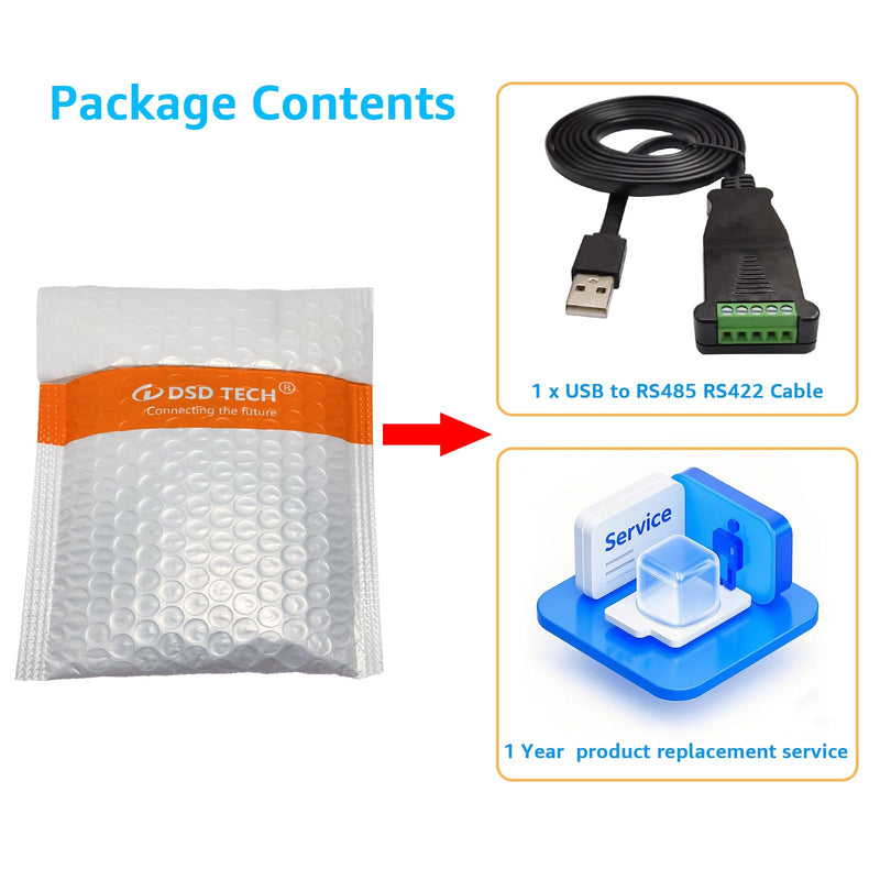 DSD TECH SH-U11L USB to RS485 RS422 Cable with FTDI FT232 Chip-1.5M/5FT (Pack of 2) 5 feet (Pack of 2)