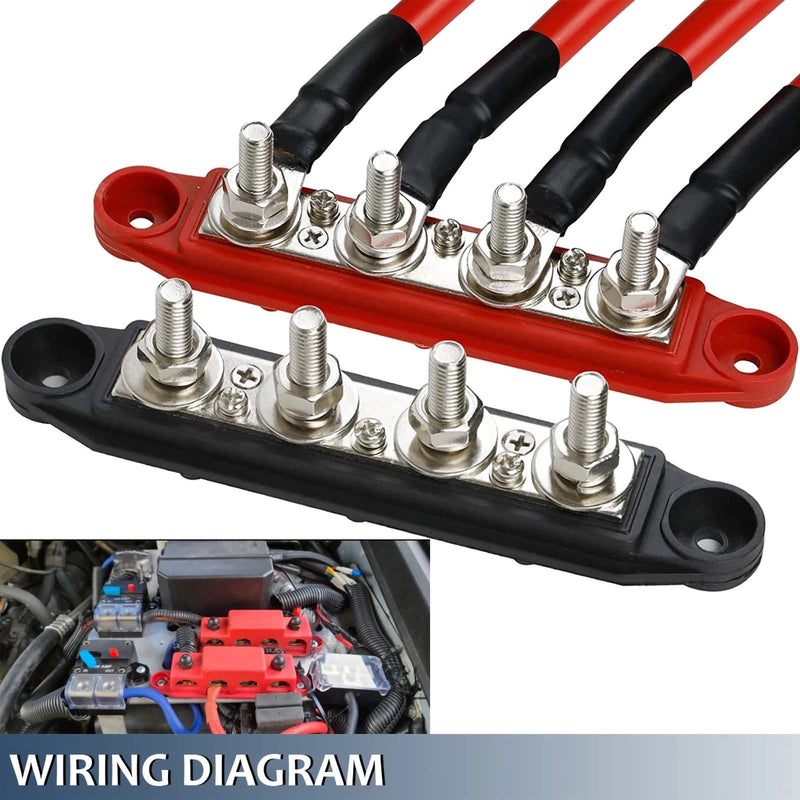 PACEWALKER BusBar Box with 4 x M8 Connection Bolts High Performance Module 12V-48V DC Power Distribution Block Grounding Current for Car RV Boat Yacht 2pcs 250A (Black Red)
