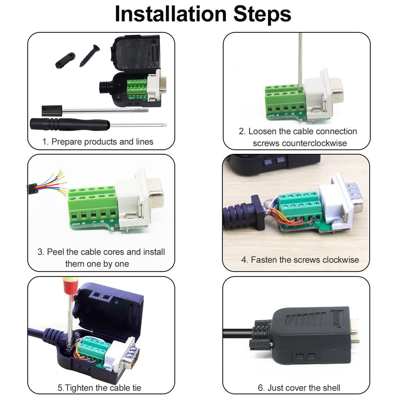 10PCS DB9 Male Breakout Connector,9 pin RS232 connectors, Solderless D-SUB RS485 Serial Adapter Module Board with Screw Terminals, Case, Long Bolts 10xMale Connector