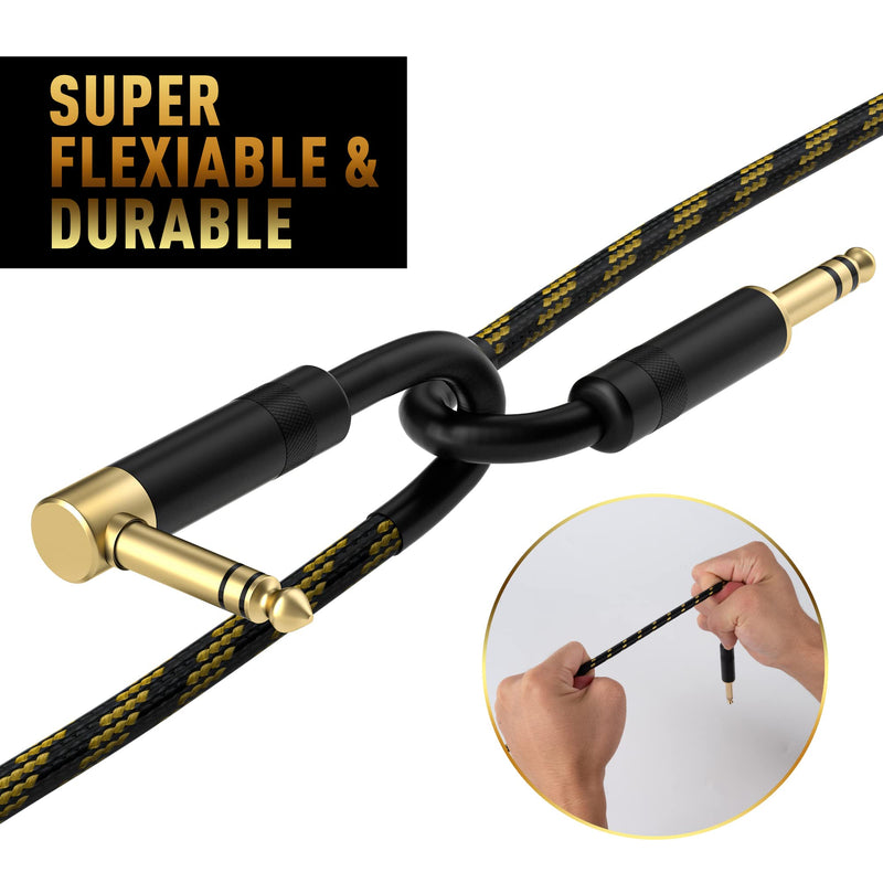 [AUSTRALIA] - Elecan 1/4 Inch TRS Instrument Cable 15 Ft/2 Pack-Right Angle+Straight to Straight 6.35mm Male Jack Stereo Audio Interconnect Cord-Gold Plated-Braided-Balanced Line for Electric Guitar Bass+ 5 Ties 15FT-2PK Angled to Straight + Straight to Straight 