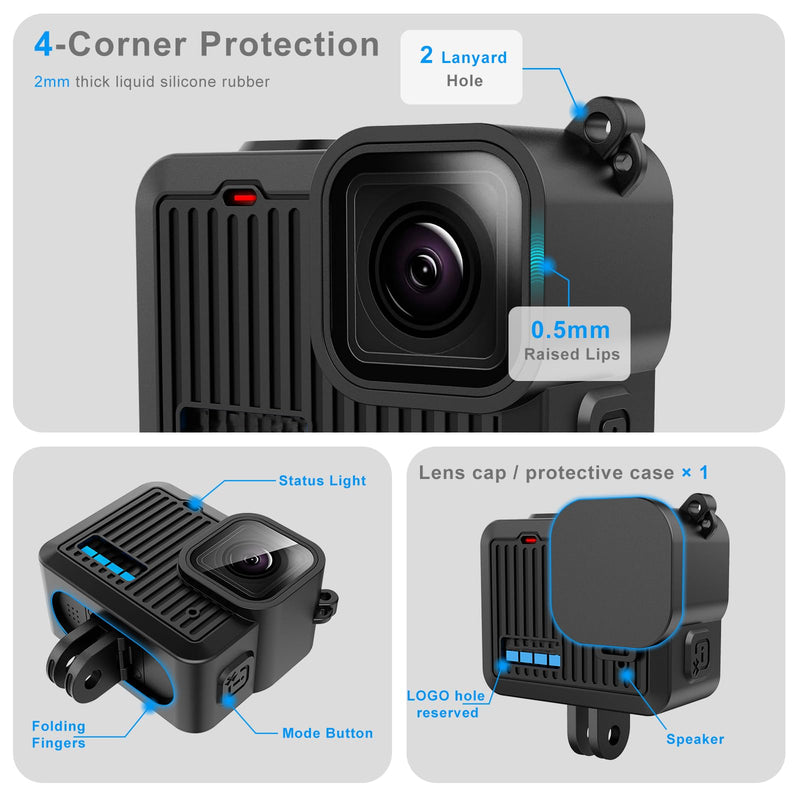 [AUSTRALIA] - FitStill Silicone Sleeve Rubber Case for Go Pro Hero 4K,Protective Housing Case Replace Battery Side Cover&Screen Protectors&Lens Caps&Lanyard for Hero4K 2024 Action Camera Accessories Kit Hero 4K (Silicone Case) 