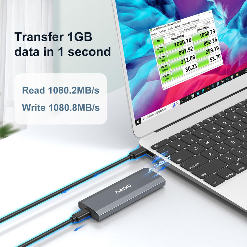 MAIWO M.2 SSD Enclosure Adapter, 10Gbps NVME Enclosure with Tool-free Design, 4TB Storage Expansion,M Keys,Aluminum Alloy,Automatic Sleep (FIts 2230/2240/2260/2280)