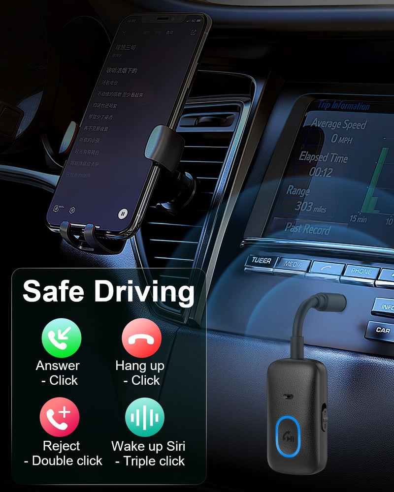 Bluetooth 5.4 Adapter for Car, Upgraded 2-in-1 Aux Transmitter & Receiver with Hands-Free Calls & 180° Swivel Bend, Wireless Audio Adapter for PC, TV, Speakers, Airplane Travel