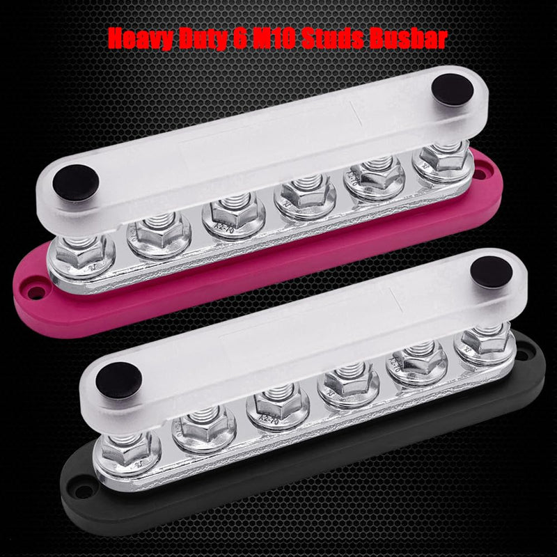 6 x M10 (3/8") Studs Power Distribution Block Bus Bar 12V, Ampper 7" HD 300A Marine BusBar Battery Distribution Block W/Cover for Car Boat Solar (Red & Black) Red & Black 6 M10 Studs