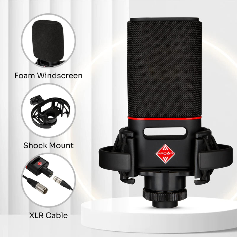 XLR Microphone Cardioid Condenser Microphone XLR with 25mm Large Diaphragm for Computer PC Metal Professional Studio Mic for Recording Podcasting Streaming Gaming ASMR Voice Over Vocals