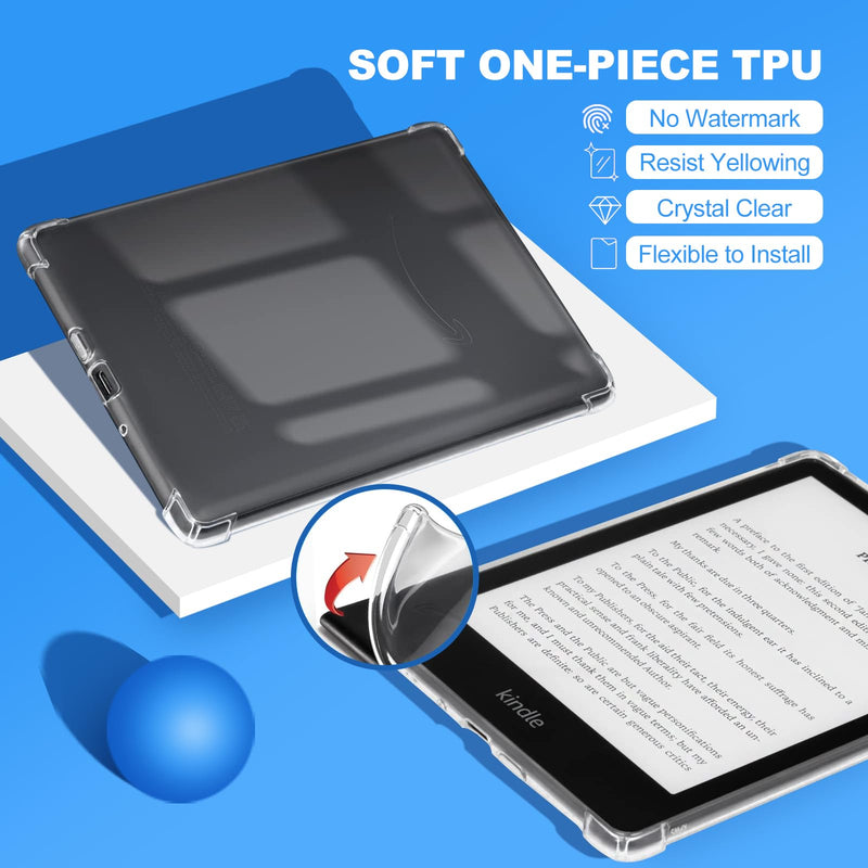 Clear Case for 6.8" Kindle Paperwhite (11th Generation-2021) and Kindle Paperwhite Signature Edition, Thin Slim Lightweight Scratch Proof Silicone Rubber TPU Back Cover - Transparent For 6.8" Kindle Paperwhite (11th Generation-2021)