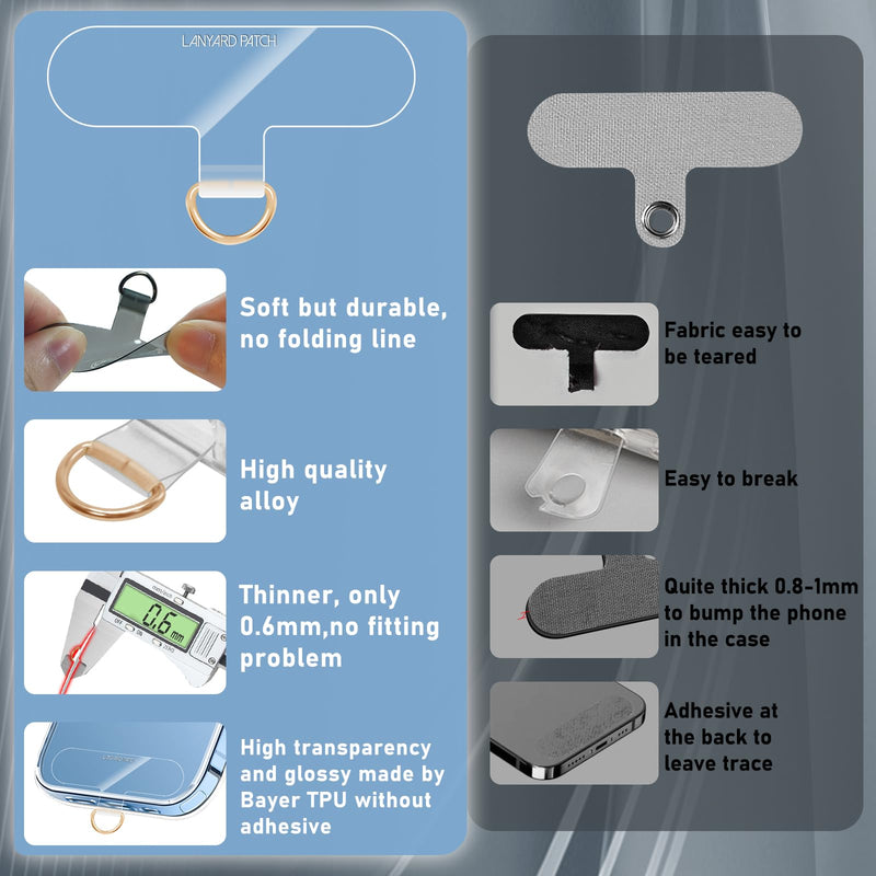 Cell Phone Lanyard Pads, Thinner Durable TPU Phone Patch Clear Universal Phone Tether Tab Without Adhesive (2*clear) 2*clear