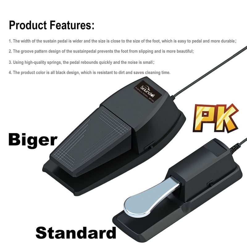 Sustain Pedal，Keyboard Piano Pedal with Polarity Switch for Electronic Keyboards，Digital Pianos， MIDI Keyboards and More