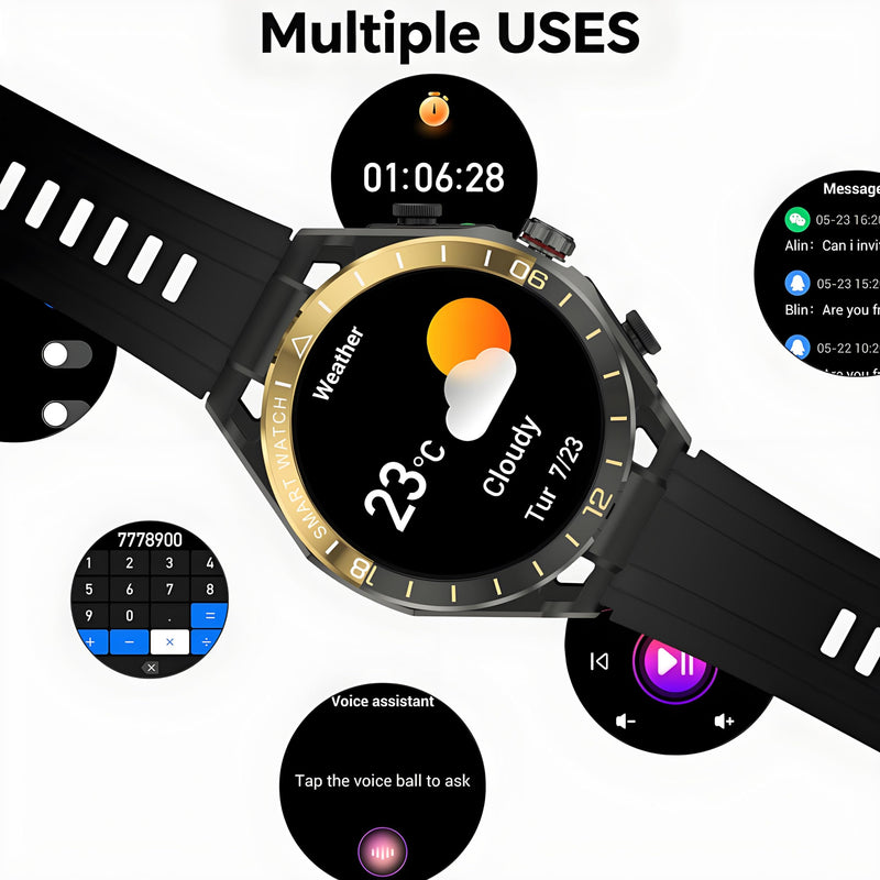 2 in 1 Smart Watch with Earbuds,1.52" Round Screen Fitness Tracker | Ultra-Thin Metal Body,Fitness Tracker Step Counter,HiFi Stereo Sound,Smartwatch for Android iOS Black Gold