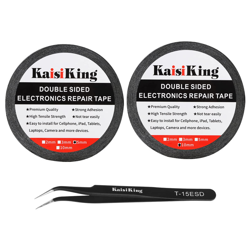 Kaisiking 5mm / 10mm x 50M Double Sided Adhesive Tape LCD Touch Screen Tape Phone Repair Tape with 1 Tweezers for Cell Phone, iPad, Tablets, Laptops, Camera, LCD Screen 5mm+10mm
