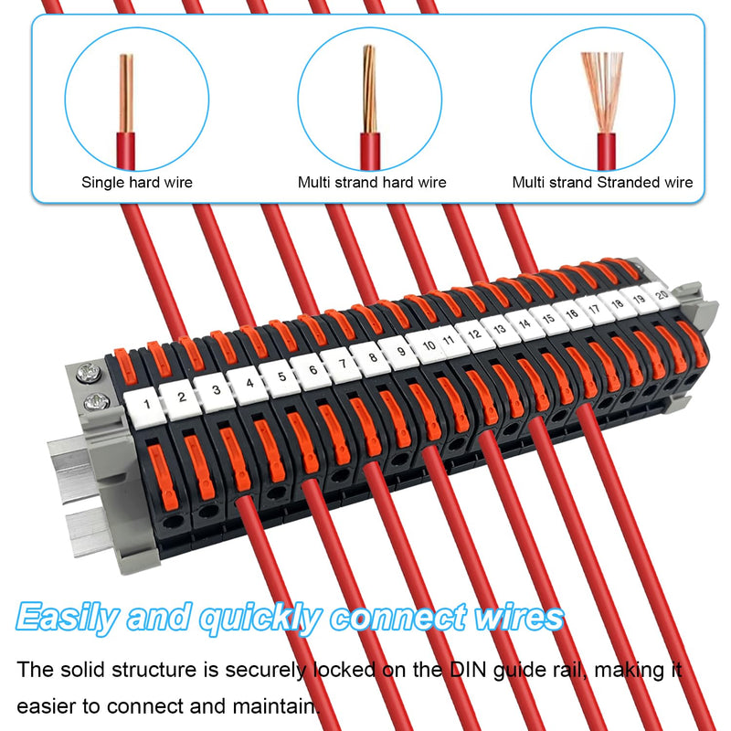 Pack of 40 DIN Rail Terminals, 0.08-4 mm² PCT-211 DIN Rail Terminals, Terminal Block Terminal Block Kit, Quick Wiring Electrical Terminal Block for Automation Projects, DIY Projects
