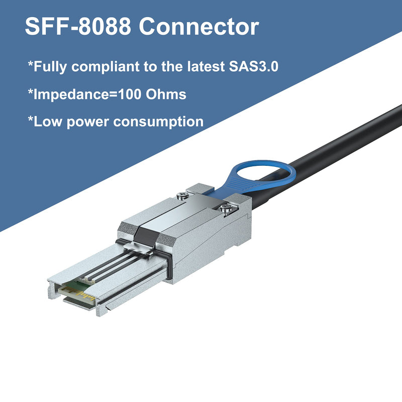 H!Fiber.com QSFP to SFF-8088 MiniSAS Cable, SFF-8436 to SFF-8088 External DDR Hybrid SAS Cable, 100-Ohm, 1 Meter(3.3ft), Copper Passive for NetApp DS4243 DS4246 DS2246 1m(3.3ft) SFF-8088 to QSFP(SFF8436)
