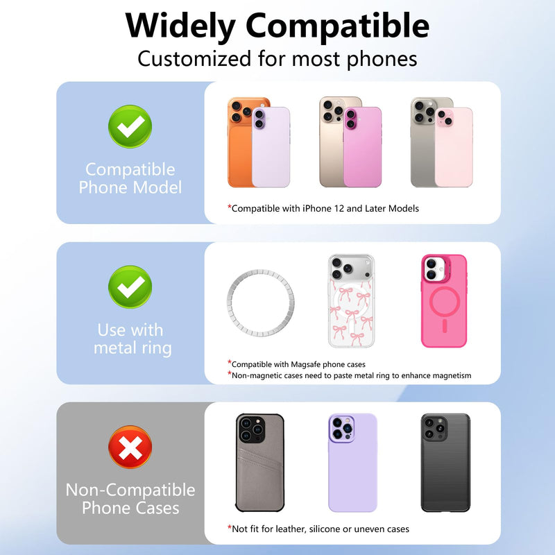 Magnetic Phone Ring Holder with MagSafe, 360° Rotation Super Magnet Finger Grip Removable Kickstand, Cute Stained Glass Floral Designed Stand for iPhone 17 16 15 14 13 12 Pro Max Plus, Purple Flower