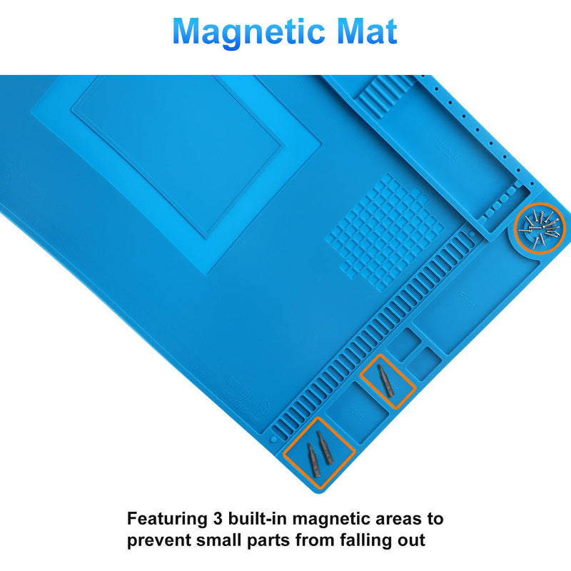 STREBITO Silicone Soldering Mat Electronics Mat, Solder Pad Heat Resistant 932°F, Magnetic Work Mat Silicone Repair Mat for Soldering, Computer, Laptop, Cell Phone, RC, Watch, Gun, Size 17.7" x 11.8" S-450