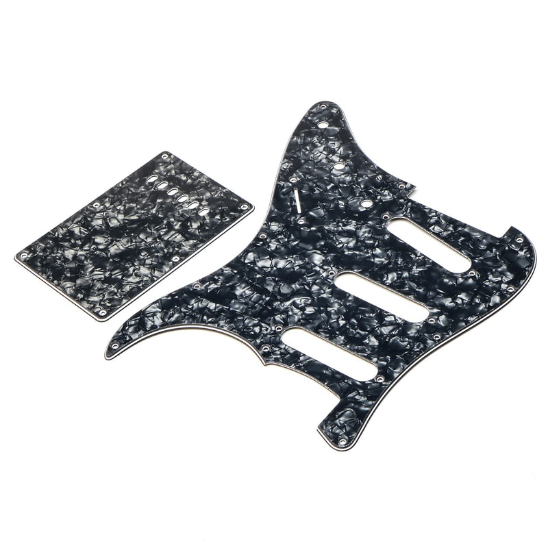Swhmc SSS 11 Hole Electric Guitar Pickguard ST Backplate Set with Control Knobs, Toggle Switch, Guitar Strings for Fender Stratocaster Strat, Black Pearl Black