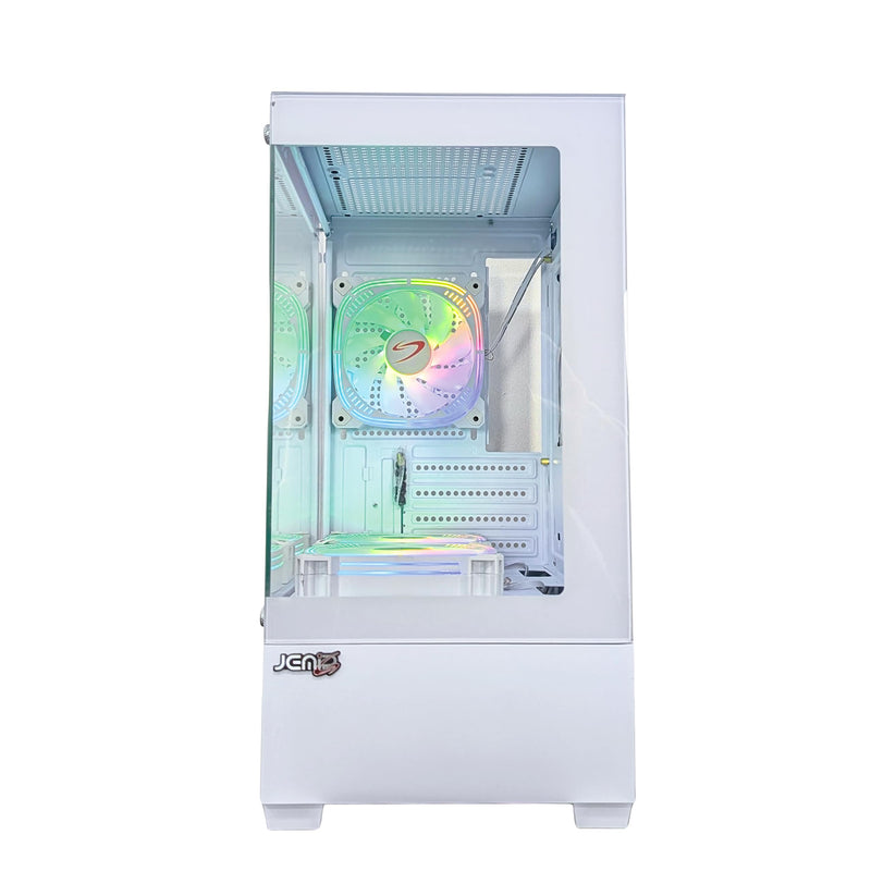Evo X Gaming PC Case, White, Tempered Glass Panels, 3 ARGB Fans Included, Micro-ATX Computer Case, Gaming Chassis