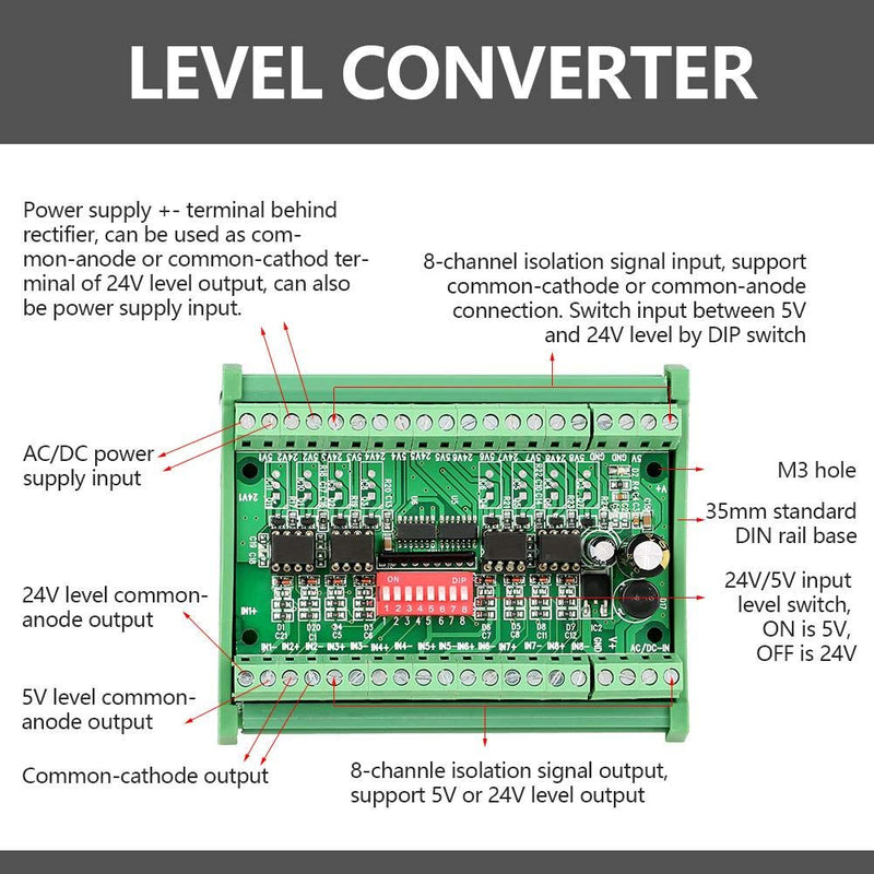 [AUSTRALIA] - 1Pc 8-Channel 5V/24V Level Converter Module 10MHZ NPN/PNP to NPN Conversion Module for PLC MCU Interface Matching 