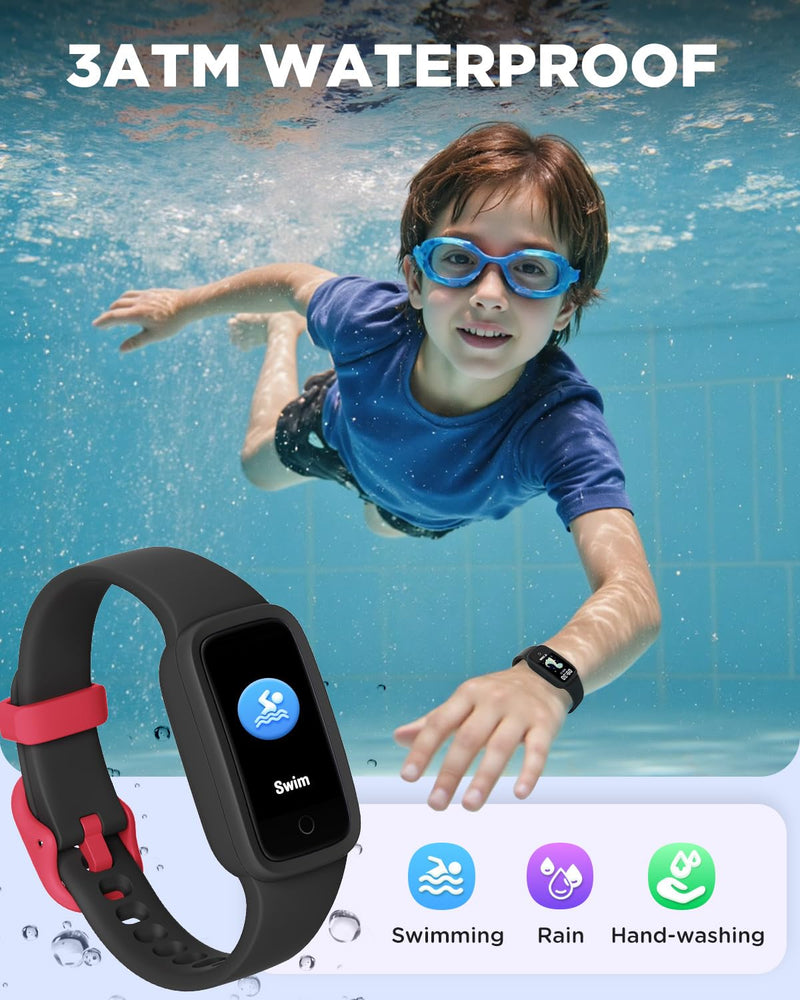 Vigor 3 Kids Fitness Tracker Watch, AMOLED Screen for Boys Ages 5-15 | No Phone No App Required, 3ATM Waterproof, Pedometer, Heart Rate and Sleep Monitor, Vibrating Alarm, 10 Sport Modes, Reminder Black