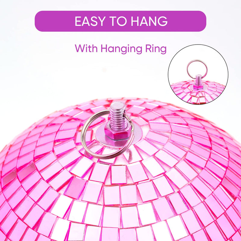 Mirror Disco Ball Decor with Hanging Ring 8" Large Pink Disco Ball Ornament for Disco Party Decorations,70s Theme Party, DJ, Wedding, Birthday,Christmas 8inch