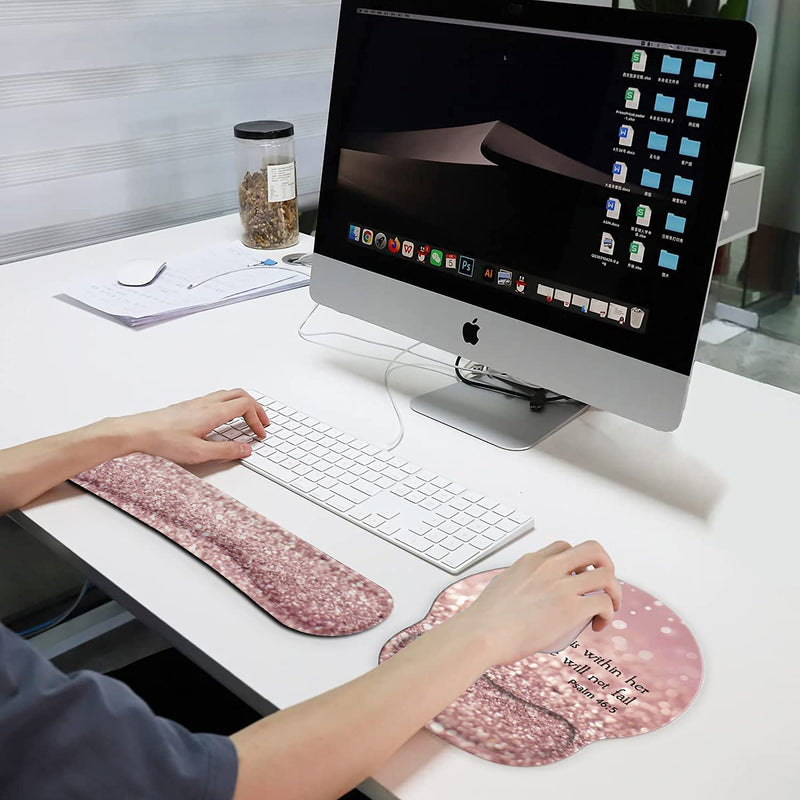 Ergonomic Mouse Pad Wrist Support Gel and Keyboard Wrist Rest Set for Laptop, Mac, Gaming and Office, Durable, Comfortable and Pain Relief + Coaster , Psalm 46:5 God is Within Her,She Will Not Fall